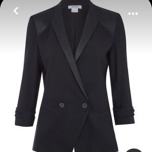 Helmut Lang Leather trim double breasted wool blazer